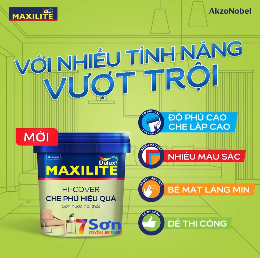 Sơn Maxilite Che phủ Hiệu quả từ Dulux trong nhà MK14 (15 Lít)