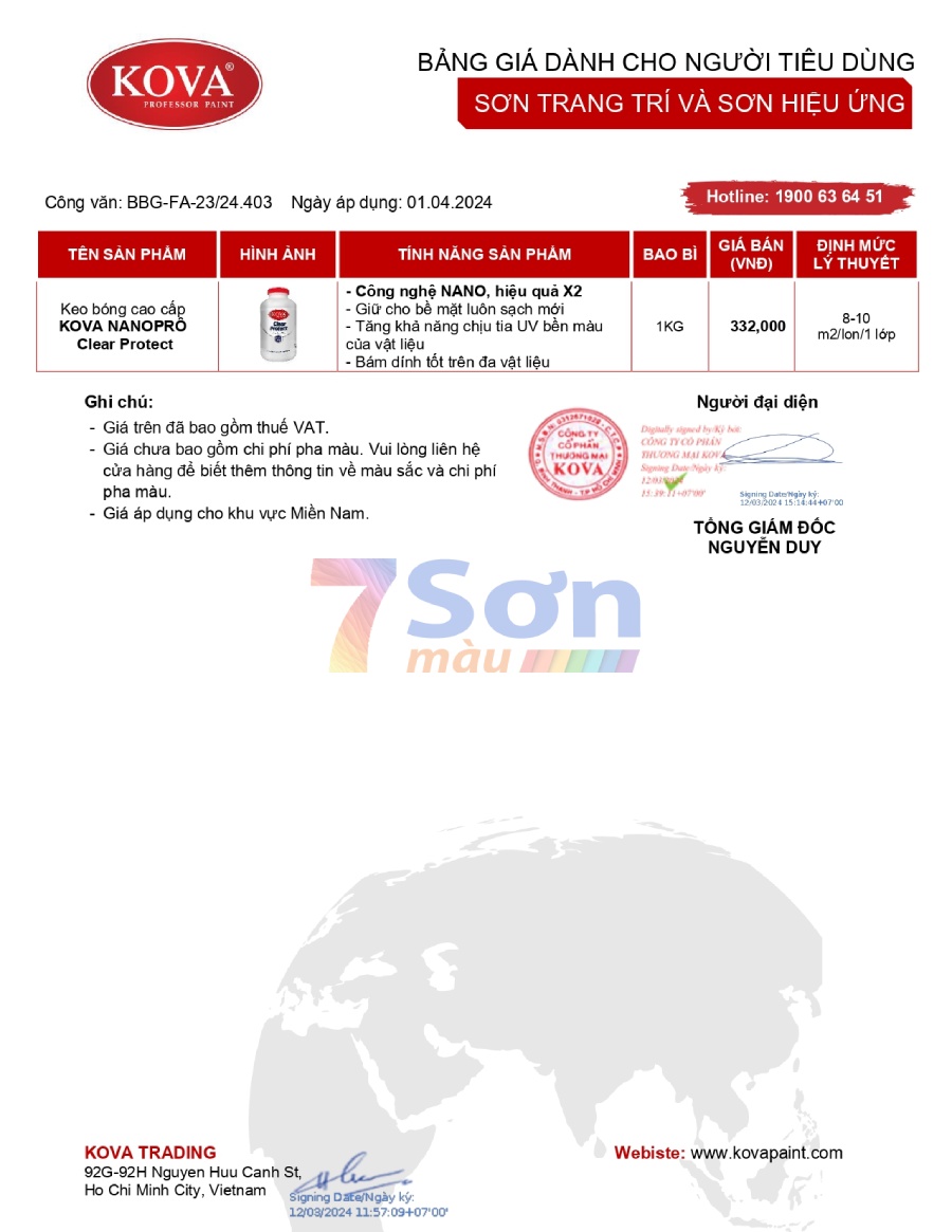 Bảng báo giá sơn Kova mới cập nhật