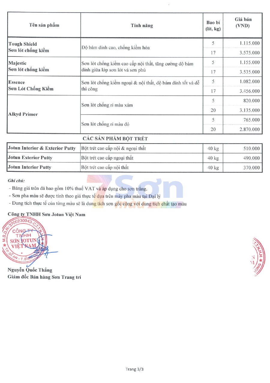 Bảng báo giá sơn Jotun trang trí mới cập nhật