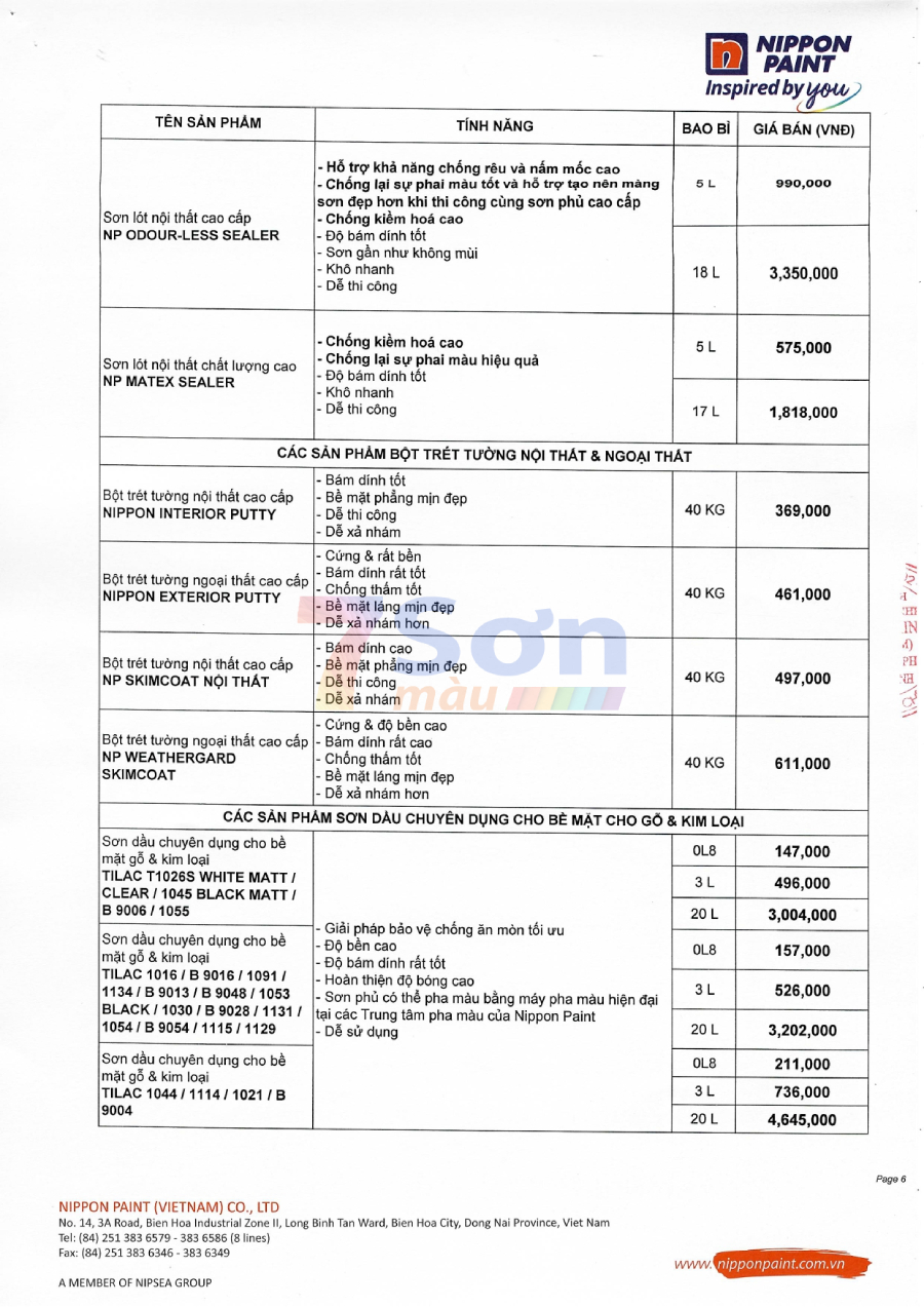 Bảng báo giá sơn Nippon mới cập nhật