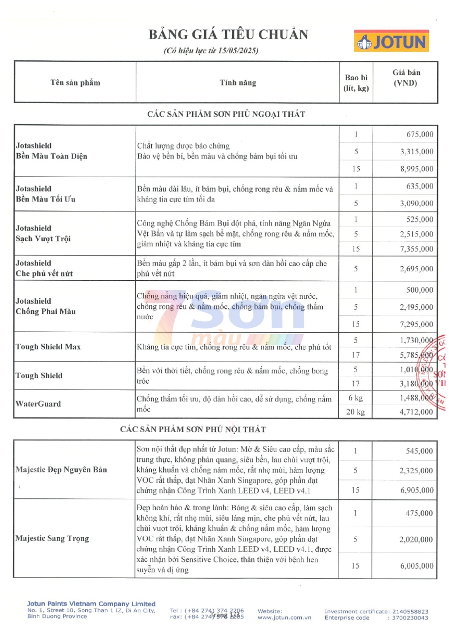 Bảng báo giá sơn Jotun trang trí mới cập nhật