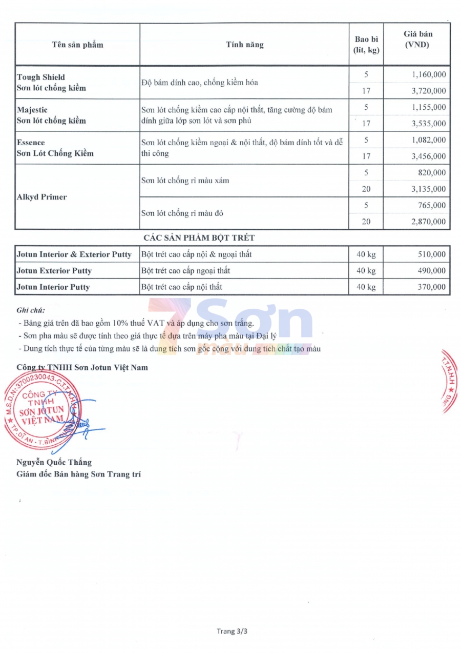 Bảng báo giá sơn Jotun trang trí mới cập nhật